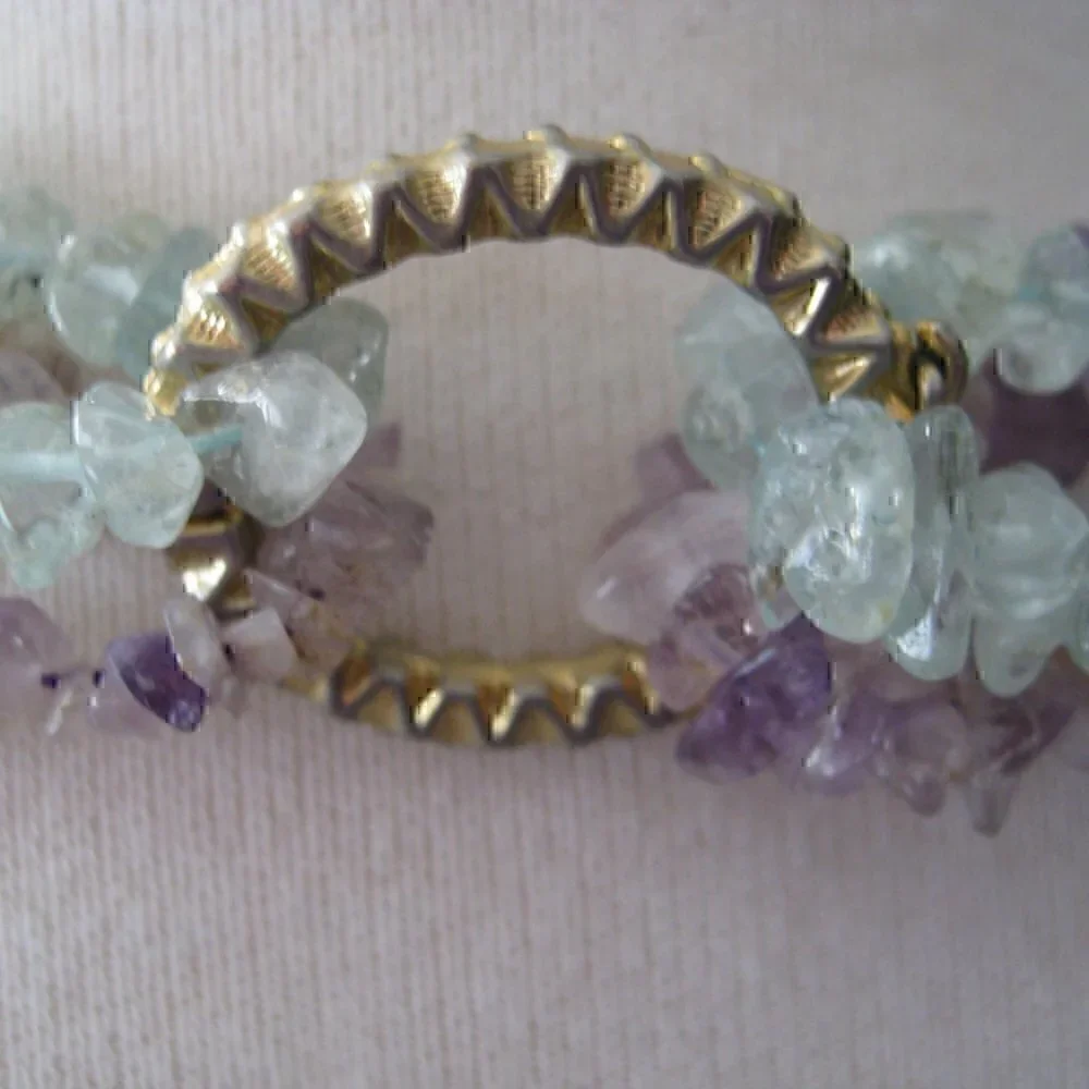 Vtg Amethyst & Aquamarine Chip Nugget Necklace Strand String Gemstone 35